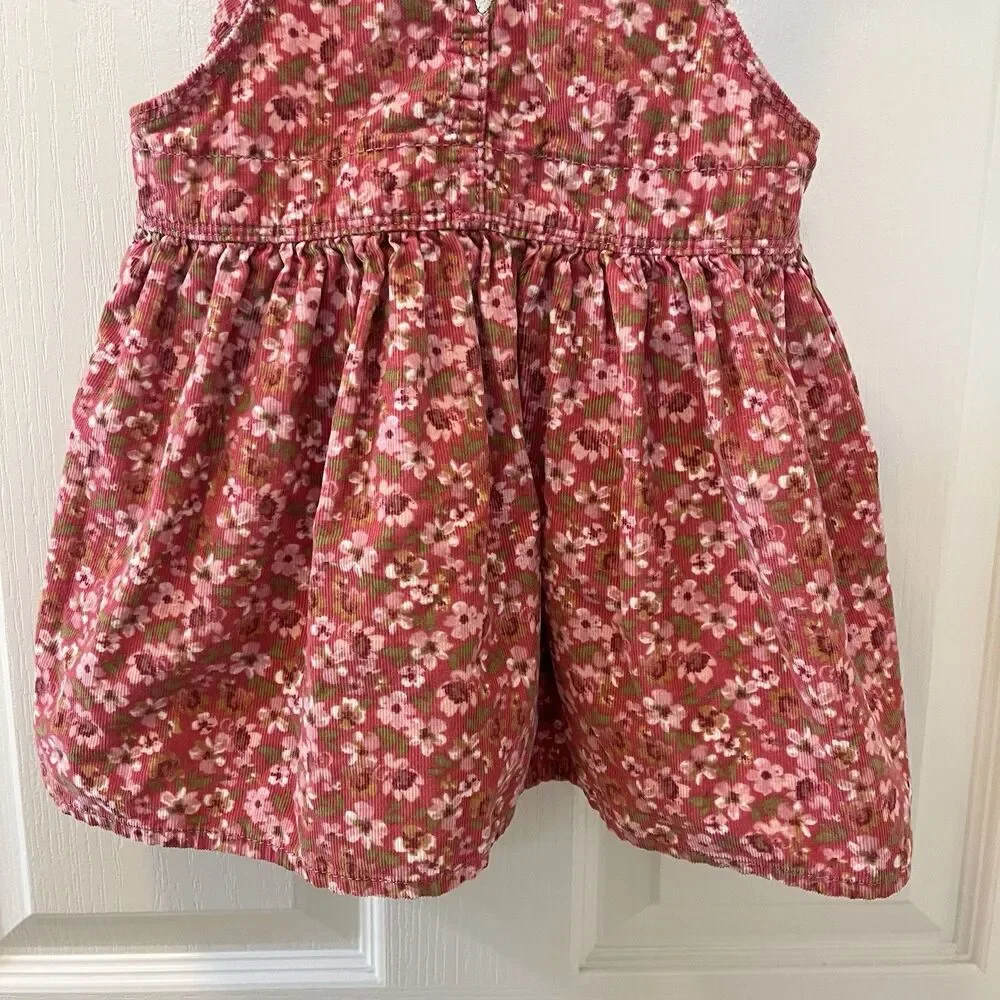 Oshkosh B'gosh Pink Floral Corduroy Overall Dress Jumper Girls Size 3T